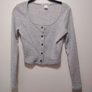 Caution to the Wind Long Sleeve Faux Button Down Crop Top Medium